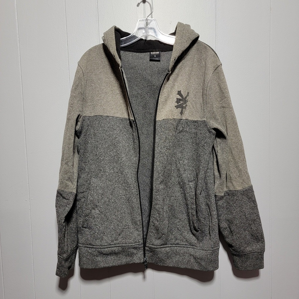 Y2K Vintage Zoo York Colorblock Zip Up Hoodie Gray Black Logo Size Medium